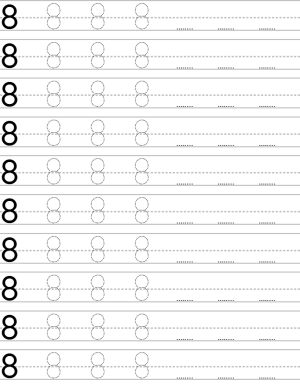 Number Eight 8 Writing Skills with Printable Tracing Worksheets