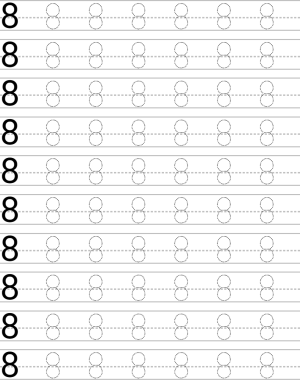 Number Eight 8 Writing Skills with Printable Tracing Worksheets