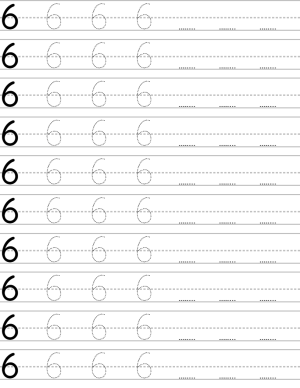 Number Six 6 Writing Skills with Printable Tracing Worksheets