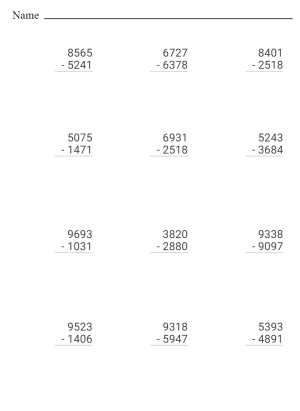 Subtraction 4-digit Regrouping