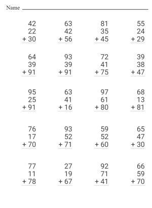 Double Digit Addition Without Regrouping, three numbers