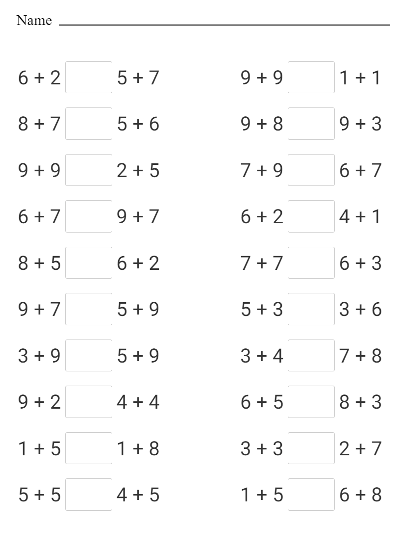 Add and Compare Numbers and Sets to 20