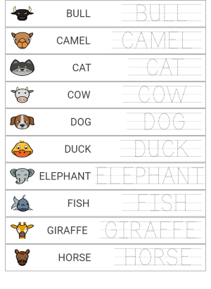 Engaging Animal Name Tracing Worksheet with Images for Kids