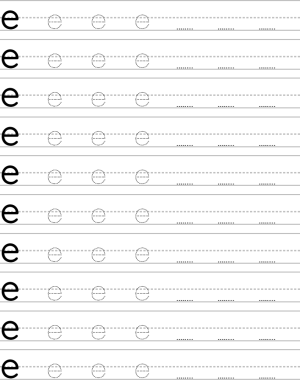 Handwriting worksheet lowercase e