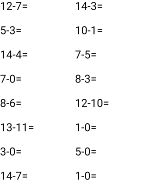 Subtraction for kindergarten 1-10